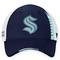 NHL Fanatics Navy/White Seattle Kraken 2022 NHL Draft Authentic Pro On Stage Trucker Adjustable Hat