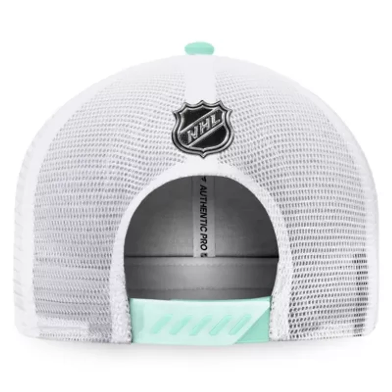 NHL Fanatics Navy/White Seattle Kraken 2022 NHL Draft Authentic Pro On Stage Trucker Adjustable Hat