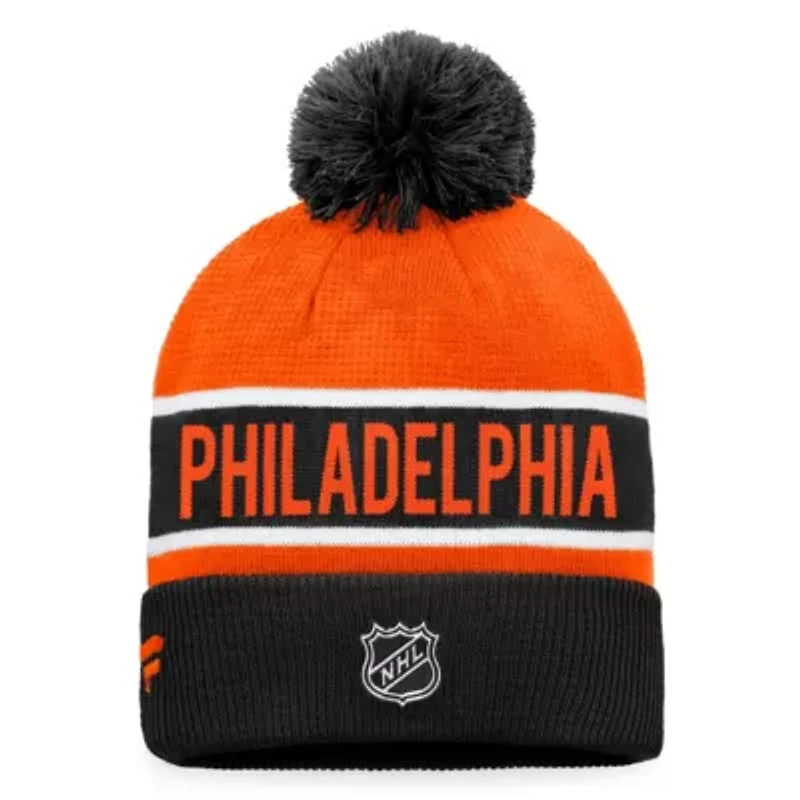 NHL Fanatics Black/Orange Philadelphia Flyers Authentic Pro Rink Cuffed Knit Hat with Pom