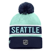 NHL Fanatics Deep Sea Blue/Light Seattle Kraken Authentic Pro Rink Cuffed Knit Hat with Pom