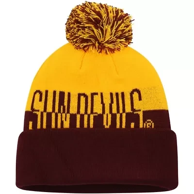 NCAA Maroon/Gold Arizona State Sun Devils Colorblock Cuffed Knit Hat with Pom