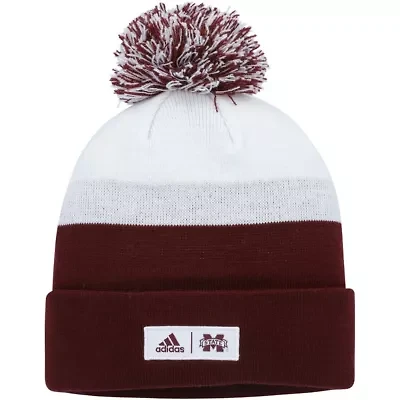 NCAA Maroon/White Mississippi State Bulldogs Colorblock Cuffed Knit Hat with Pom