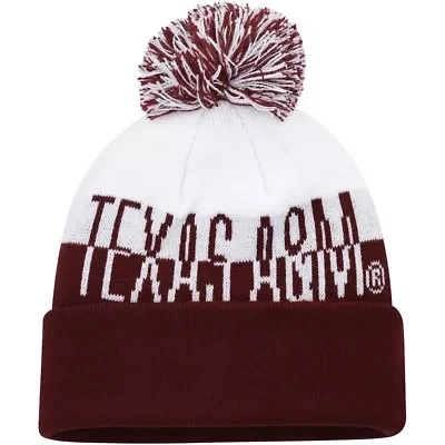 NCAA Maroon/White Texas A&M Aggies Colorblock Cuffed Knit Hat with Pom