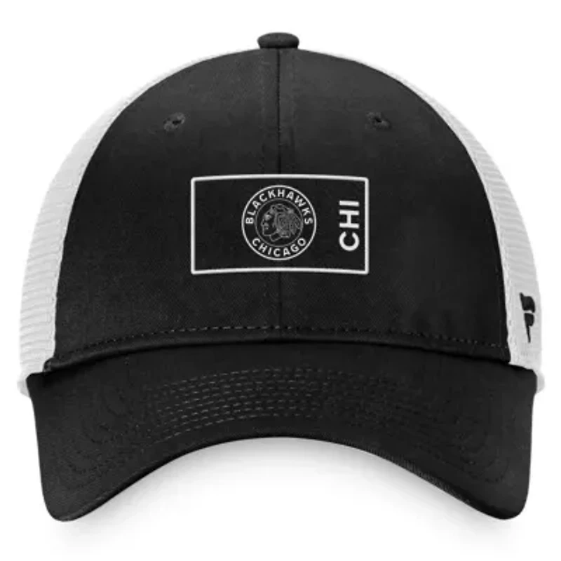 NHL Fanatics Black/White Chicago Blackhawks Authentic Pro Trucker Snapback Hat