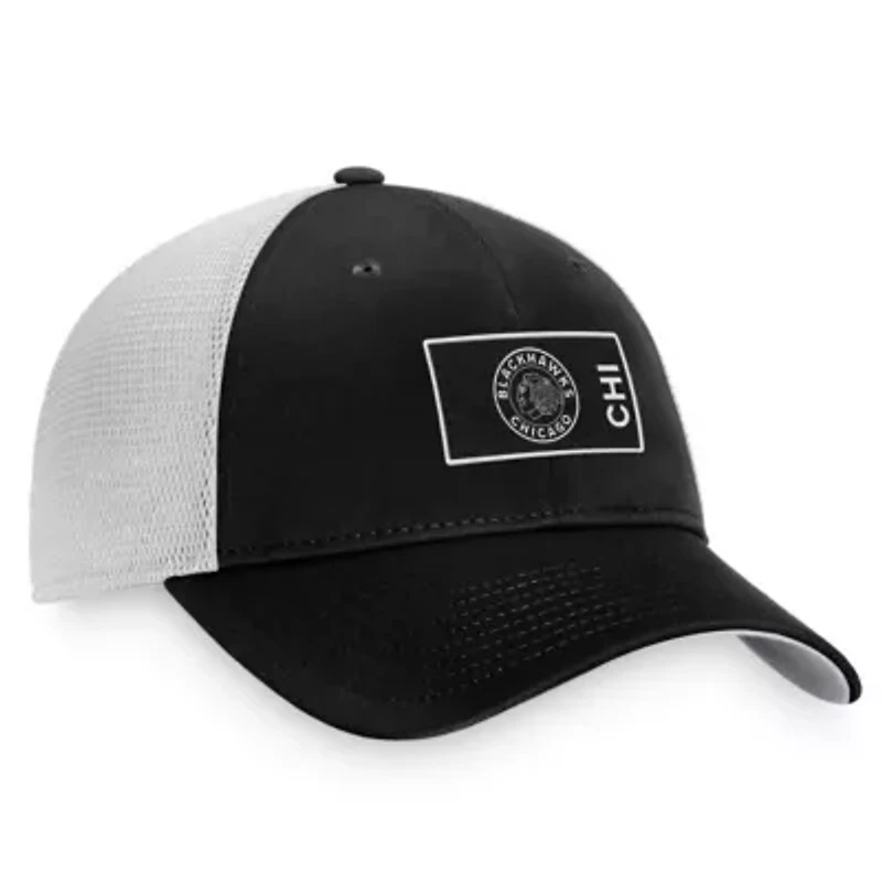 NHL Fanatics Black/White Chicago Blackhawks Authentic Pro Trucker Snapback Hat