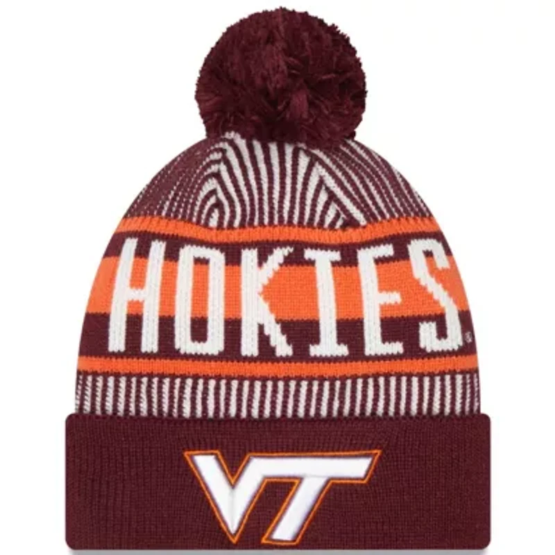 NCAA Virginia Tech Hokies Logo Striped Cuff Knit Hat with Pom