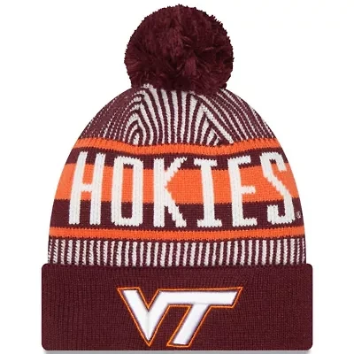 NCAA Virginia Tech Hokies Logo Striped Cuff Knit Hat with Pom