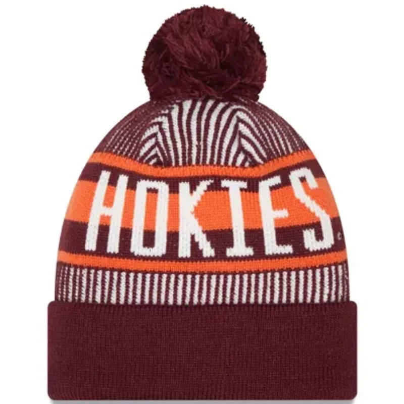 NCAA Virginia Tech Hokies Logo Striped Cuff Knit Hat with Pom