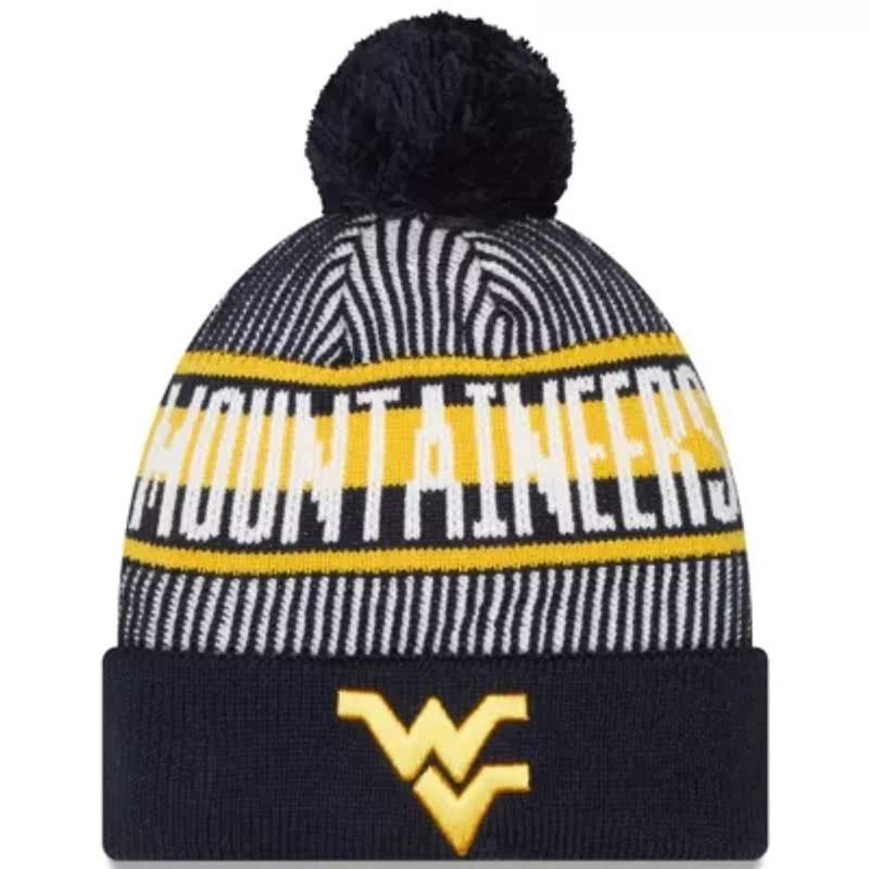 NCAA West Virginia Mountaineers Logo Striped Cuff Knit Hat with Pom