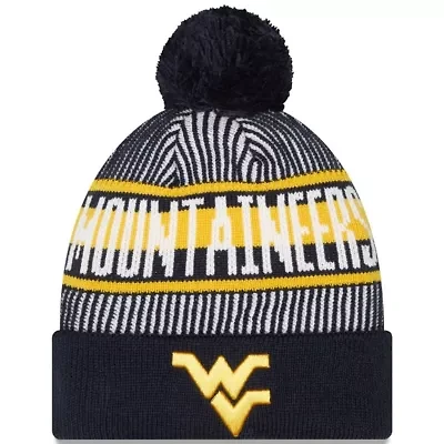 NCAA West Virginia Mountaineers Logo Striped Cuff Knit Hat with Pom