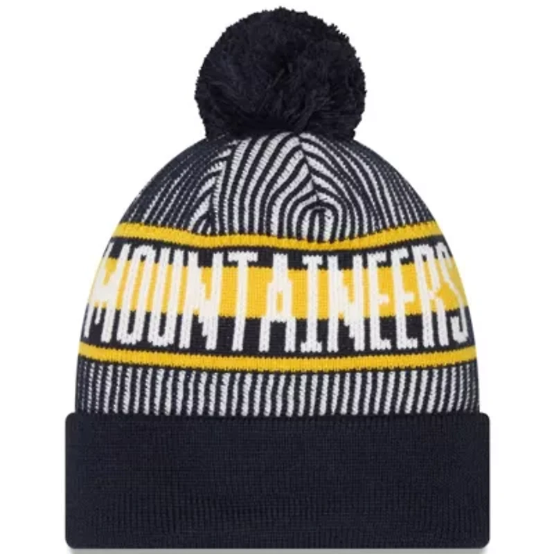 NCAA West Virginia Mountaineers Logo Striped Cuff Knit Hat with Pom
