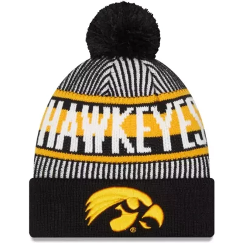 NCAA Iowa Hawkeyes Logo Striped Cuff Knit Hat with Pom