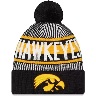 NCAA Iowa Hawkeyes Logo Striped Cuff Knit Hat with Pom