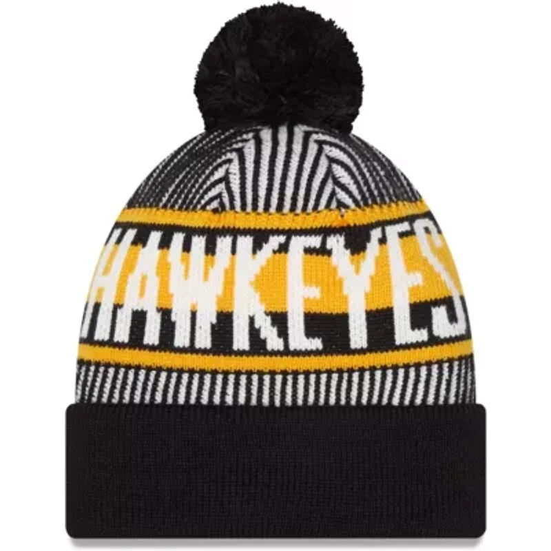 NCAA Iowa Hawkeyes Logo Striped Cuff Knit Hat with Pom