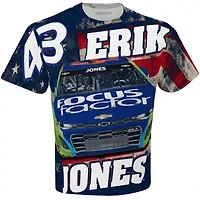 NASCAR Checkered Flag Erik Jones FOCUS factor Sublimated Patriotic Total Print T-Shirt