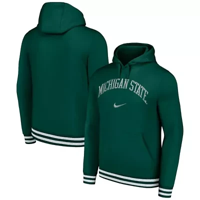 NCAA Nike Michigan State Spartans Distressed Sketch Retro Fitted Pullover Hoodie