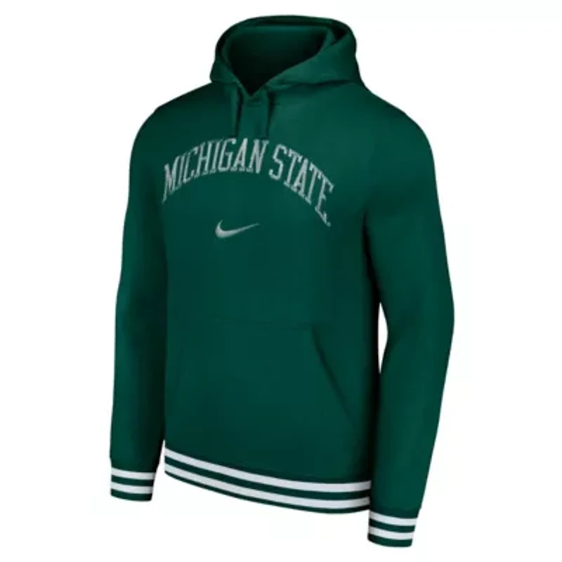 NCAA Nike Michigan State Spartans Distressed Sketch Retro Fitted Pullover Hoodie