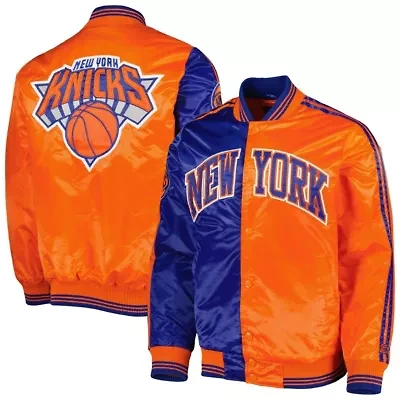 NBA Blue/Orange New York Knicks Fast Break Satin Full-Snap Jacket