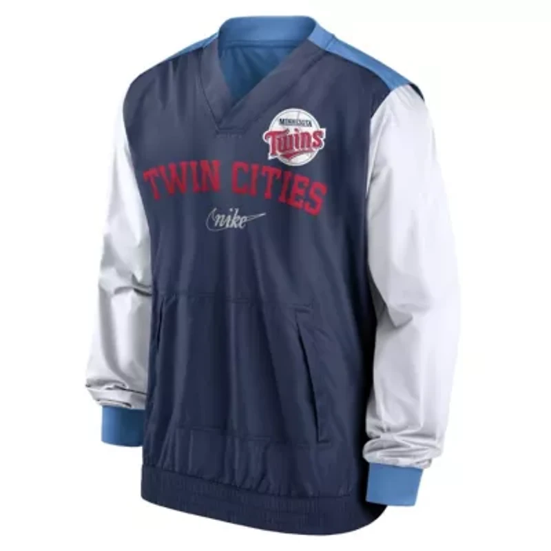 MLB Nike White/Light Minnesota Twins Rewind Warmup V-Neck Pullover Jacket