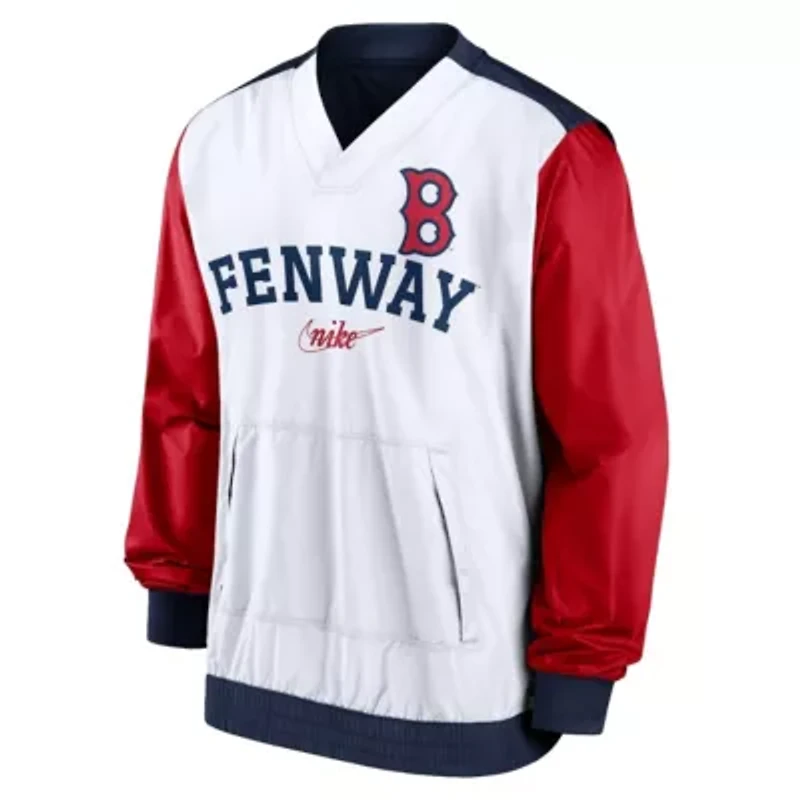 Boston Red Sox MLB Nike White/Navy Rewind Warmup V-Neck Pullover Jacket
