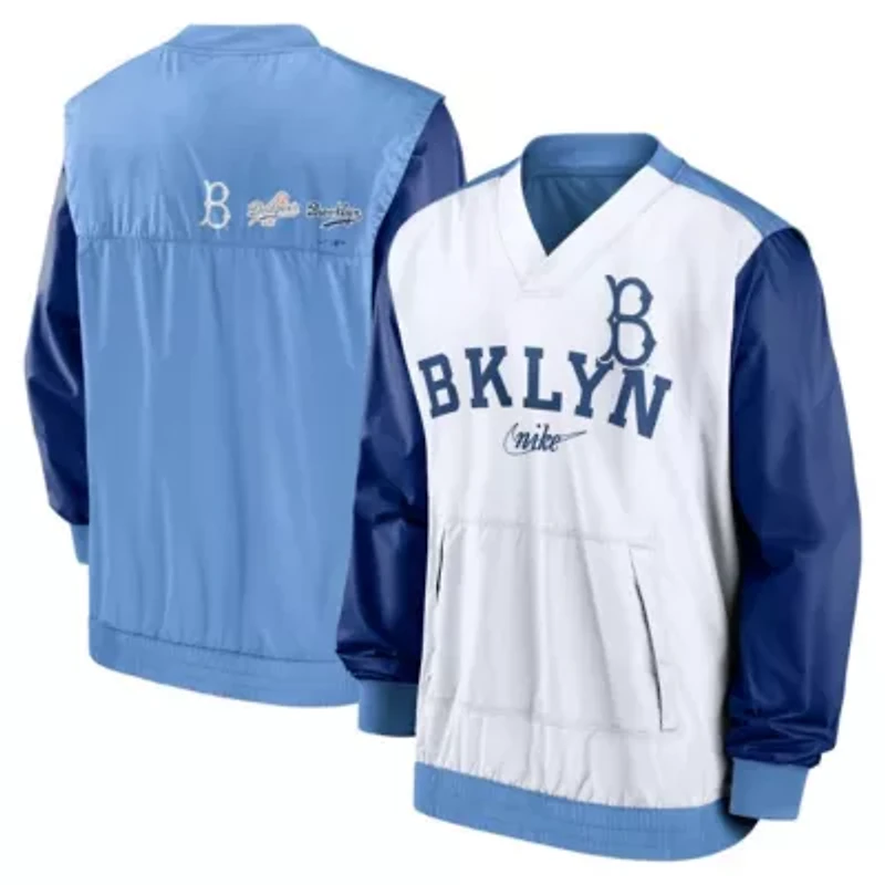 Cooperstown Teams Nike White/Light Los Angeles Dodgers Rewind Warmup V-Neck Pullover Jacket