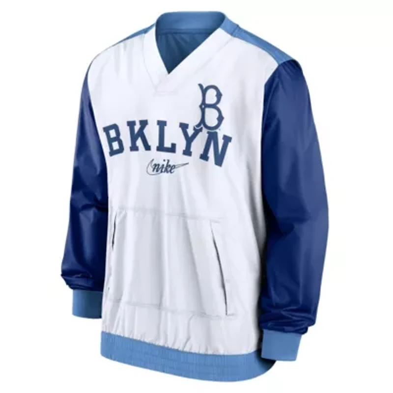 Cooperstown Teams Nike White/Light Los Angeles Dodgers Rewind Warmup V-Neck Pullover Jacket