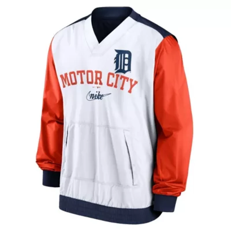 MLB Nike White/Navy Detroit Tigers Rewind Warmup V-Neck Pullover Jacket