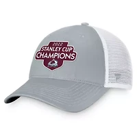 NHL Fanatics Gray/White Colorado Avalanche 2022 Stanley Cup s Locker Room Trucker Adjustable Hat
