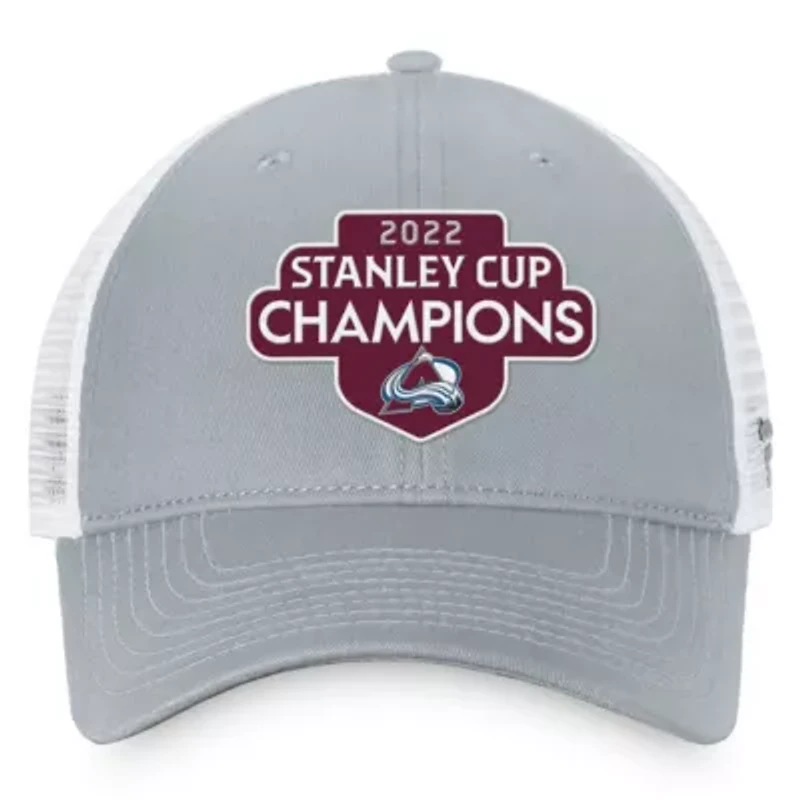 NHL Fanatics Gray/White Colorado Avalanche 2022 Stanley Cup s Locker Room Trucker Adjustable Hat