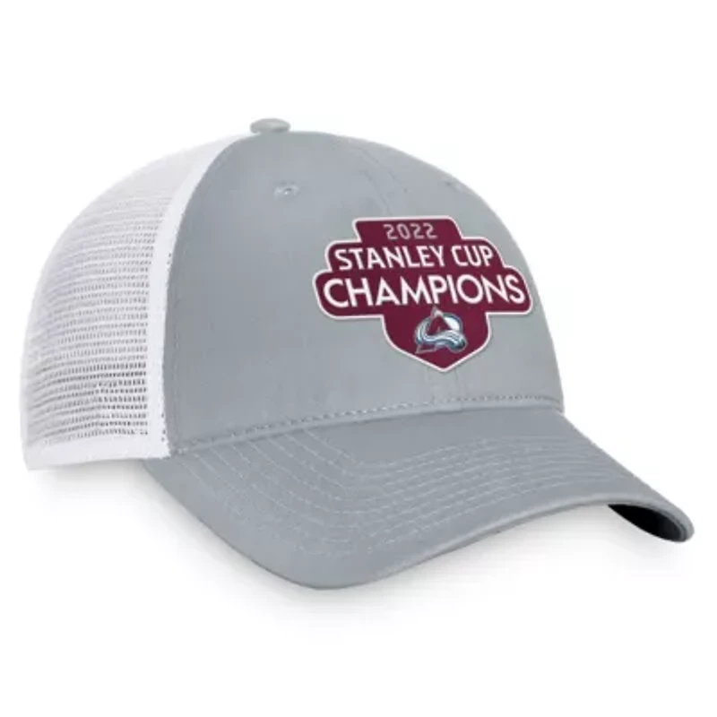 NHL Fanatics Gray/White Colorado Avalanche 2022 Stanley Cup s Locker Room Trucker Adjustable Hat