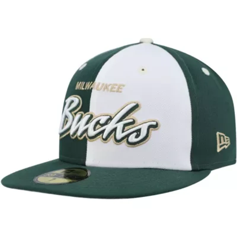 NBA Hunter Green/White Milwaukee Bucks Script Pinwheel 59FIFTY Fitted Hat