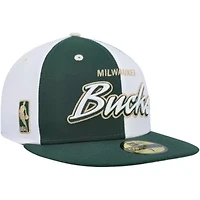 NBA Hunter Green/White Milwaukee Bucks Script Pinwheel 59FIFTY Fitted Hat