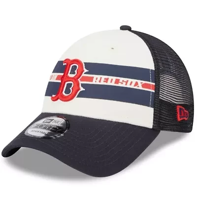 Boston Red Sox MLB White/Navy Boston Sox Team Stripe Trucker 9FORTY Snapback Hat
