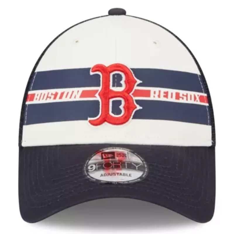 Boston Red Sox MLB White/Navy Boston Sox Team Stripe Trucker 9FORTY Snapback Hat