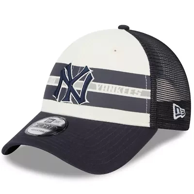 MLB White/Navy New York Yankees Team Stripe Trucker 9FORTY Snapback Hat