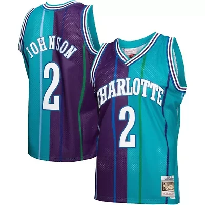 NBA Larry Johnson Teal/Purple Charlotte Hornets Hardwood Classics 1992/93 Split Swingman Jersey