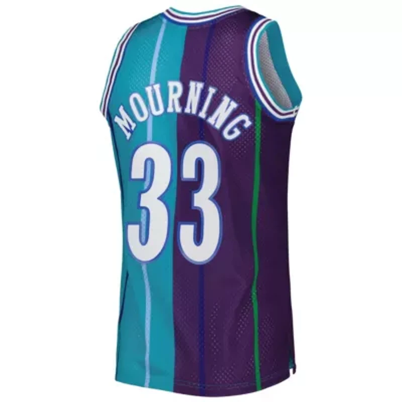 NBA Alonzo Mourning Teal/Purple Charlotte Hornets Hardwood Classics 1992/93 Split Swingman Jersey