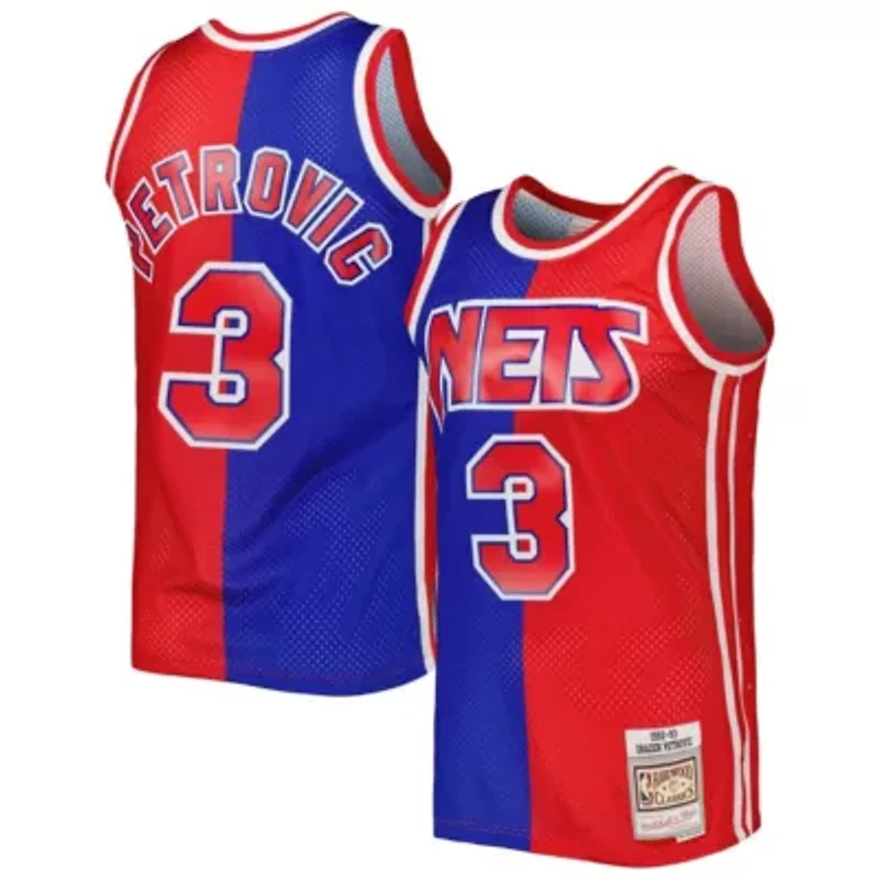 Hardwood Classic Teams Drazen Petrovic Blue/Red New Jersey Nets Classics 1992/93 Split Swingman