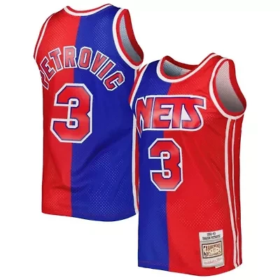 Hardwood Classic Teams Drazen Petrovic Blue/Red New Jersey Nets Classics 1992/93 Split Swingman