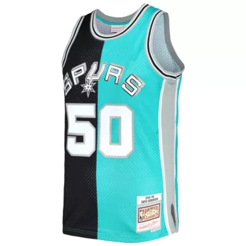 NBA David Robinson Black/Teal San Antonio Spurs Hardwood Classics 1998/99 Split Swingman Jersey