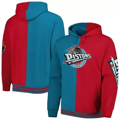 NBA Teal/Red Detroit Pistons Big & Tall Hardwood Classics Split Pullover Hoodie
