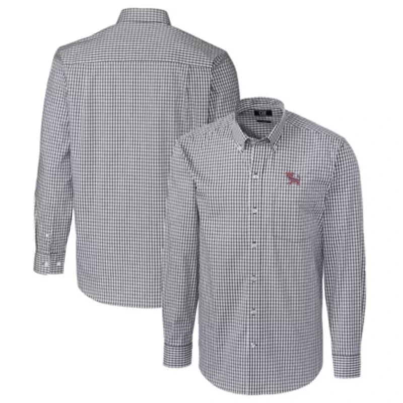 NCAA Clemson Tigers Easy Care Stretch Gingham Long Sleeve Button-Down Shirt