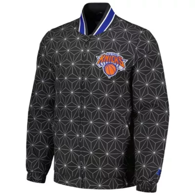 NBA New York Knicks In-Field Play Fashion Satin Full-Zip Varsity Jacket