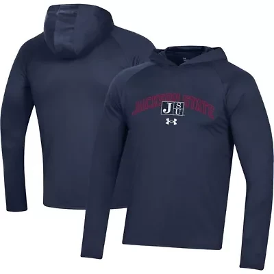 NCAA Under Armour Jackson State Tigers 2023 Sideline Tech Hooded Raglan Long Sleeve T-Shirt