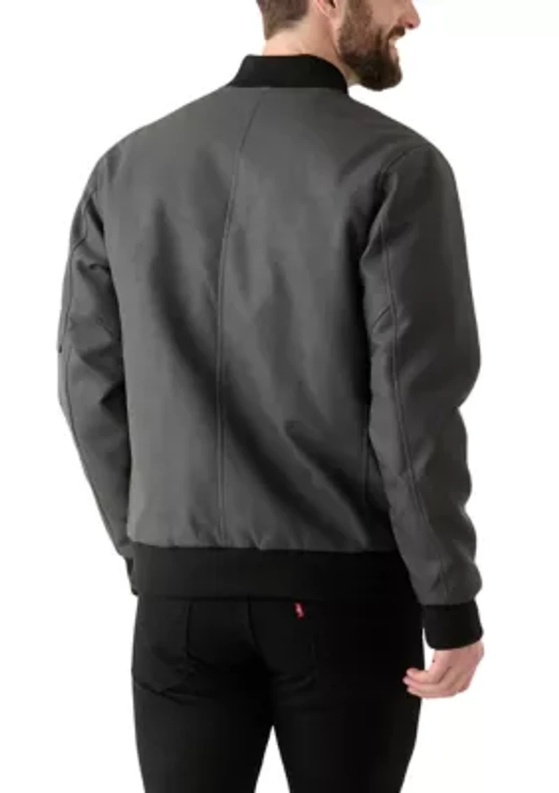 Men's Faux Leather Bomber Jacket