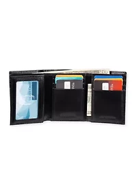 RFID Leather Extra Capacity Trifold Wallet