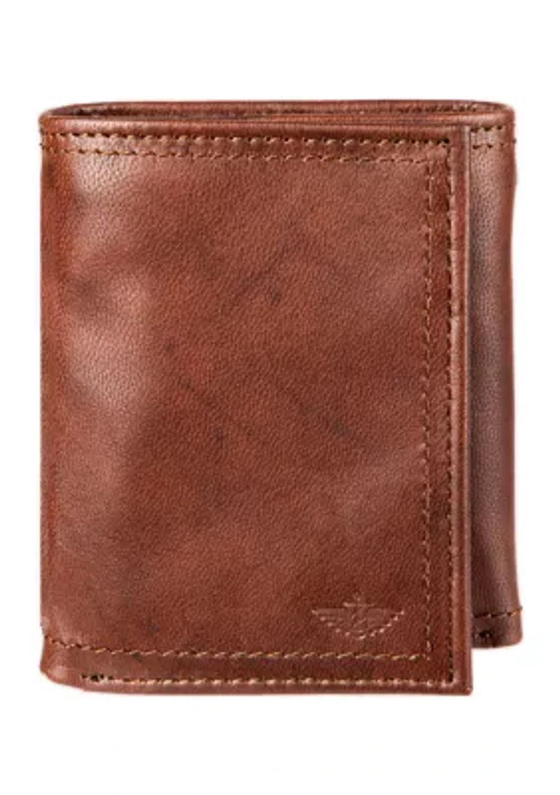 RFID Leather Extra Capacity Trifold Wallet with Interior Zipper