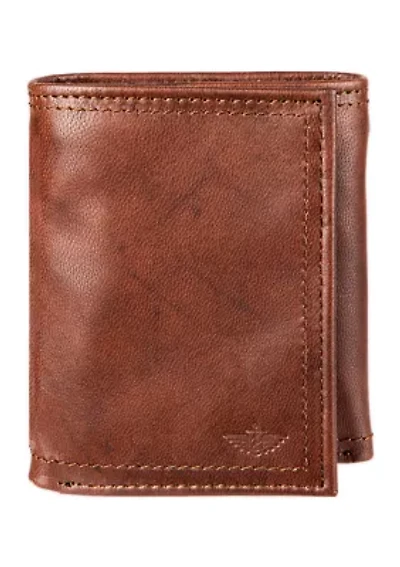 RFID Leather Extra Capacity Trifold Wallet with Interior Zipper