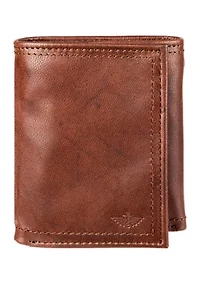 RFID Leather Extra Capacity Trifold Wallet with Interior Zipper