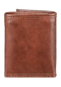 RFID Leather Extra Capacity Trifold Wallet with Interior Zipper